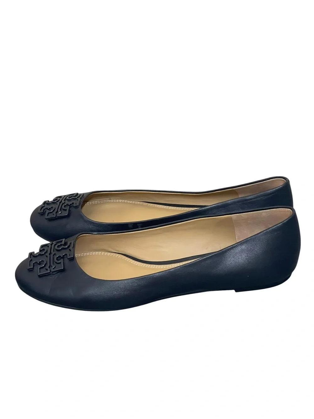 TORY BURCH ROYAL POWDER FLAT BLACK LEATH SZ